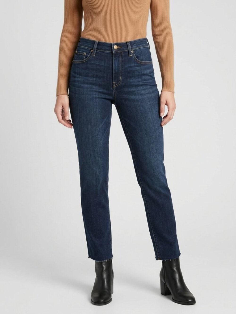 NYDJ Marilyn Straight Jeans 4 Dark Wash Raw Hem NWT
